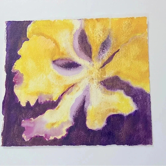 Original‎ Watercolor Painting Floral Purple Yellow NWOT Unframed - Picture 2 of 5